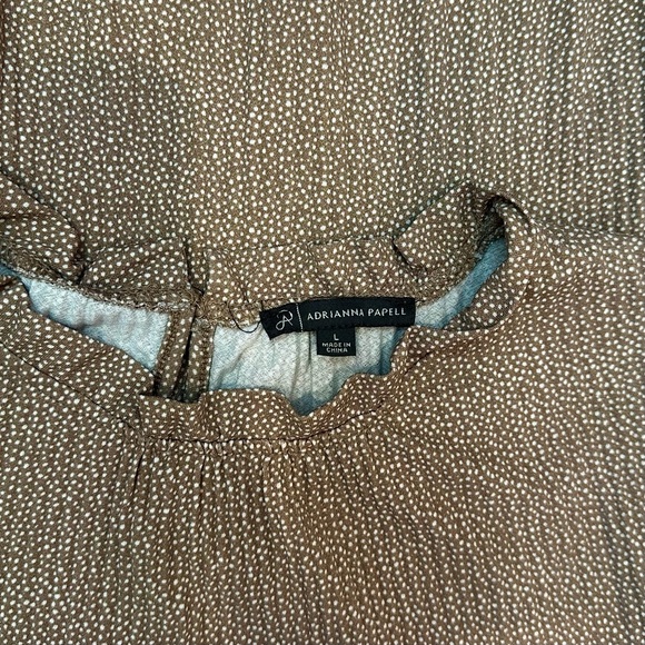 SOLD 🛍️ Adrianna Papell Women’s Brown White Polka Dits Ruffled Elegant Blouse - Picture 9 of 9